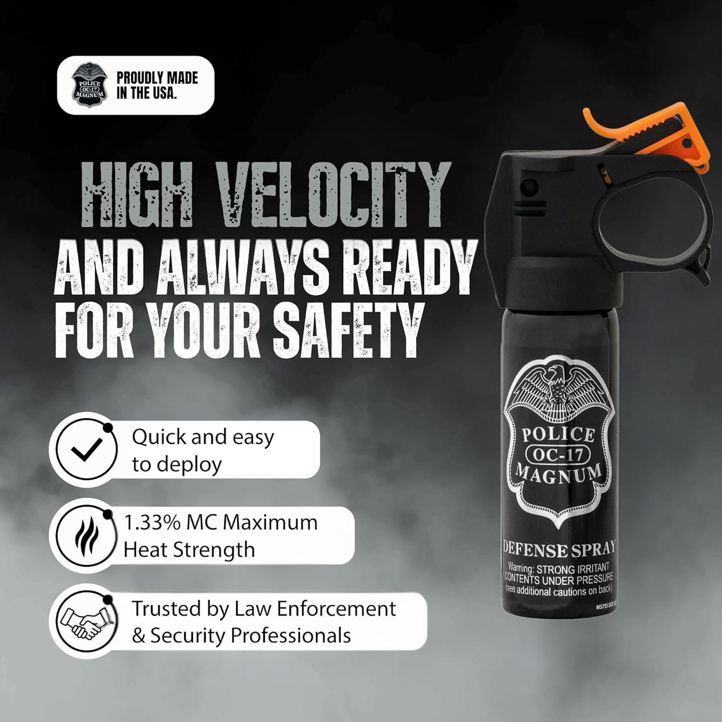 Police Magnum Large Pepper Spray Fogger - Tactical Maximum Strength Self Defense - Black Portable Canister