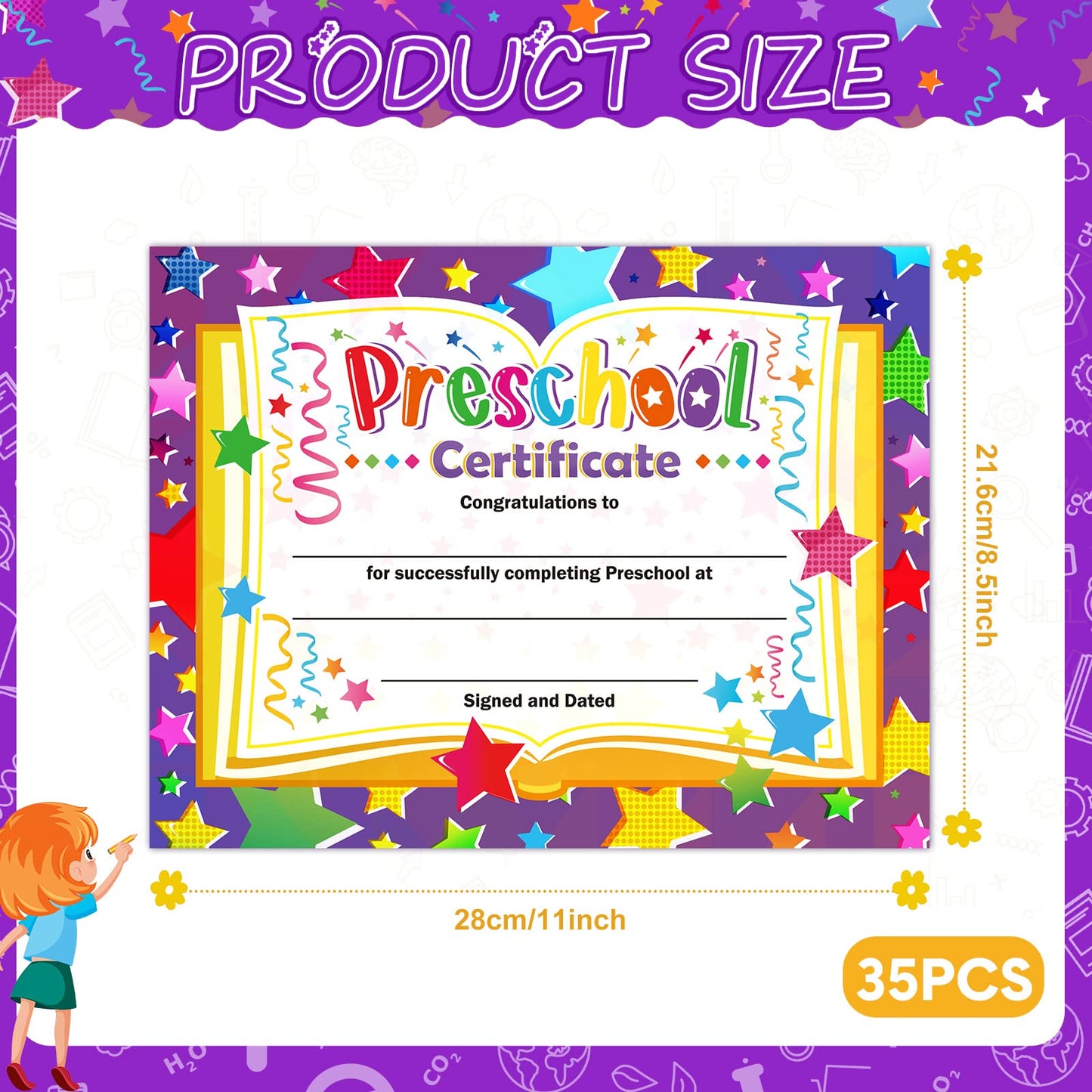Yisong 35 Pcs Preschool Diploma Certificate Preschool 2026 Diploma Colorful Kindergarten Graduation Supplies Classroom Activities Award Certificate for Kid Student Teacher 8.5 x 11 Inch(Star Style)