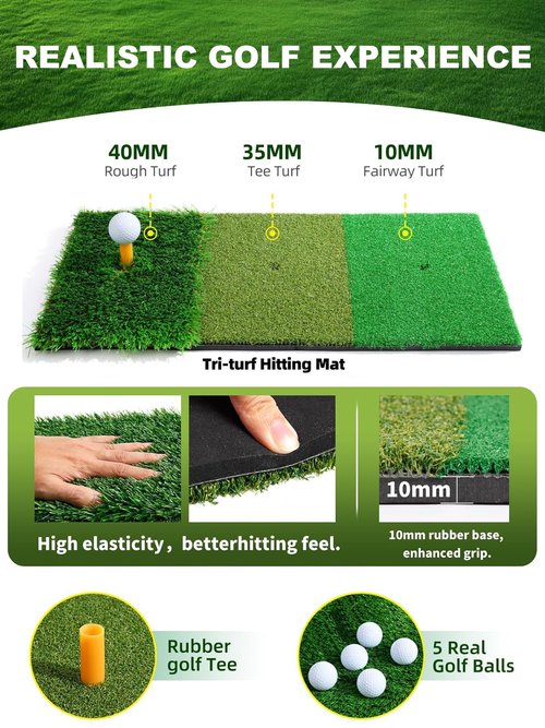 Golf Net,10x7FT 6 Target Practice Net，Hitting Aid for Backyard Driving Chipping Training Swing with Target Hitting Mat Balls for Outdoor Indoor, Gifts for Men Golf Accessories
