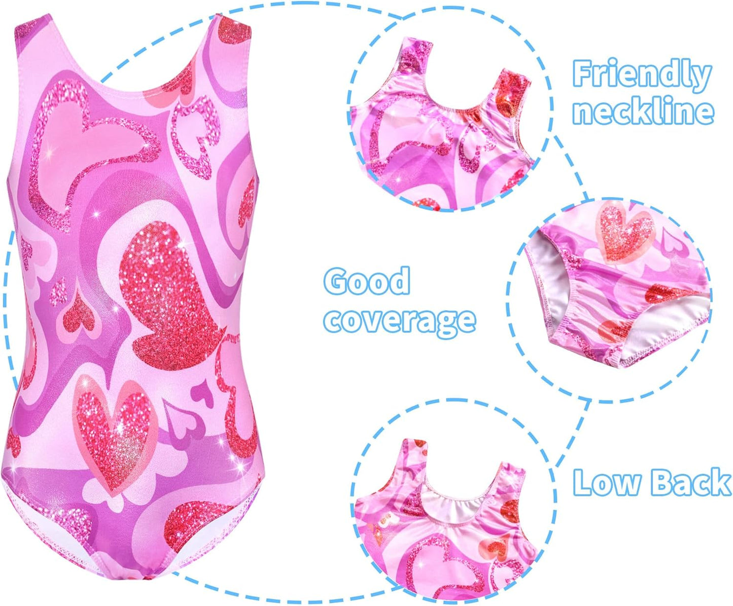 Skiennix Gymnastics Leotards for Girls - Sparkly Tumbling Bodysuits with Shorts | Sleeveless Activewear