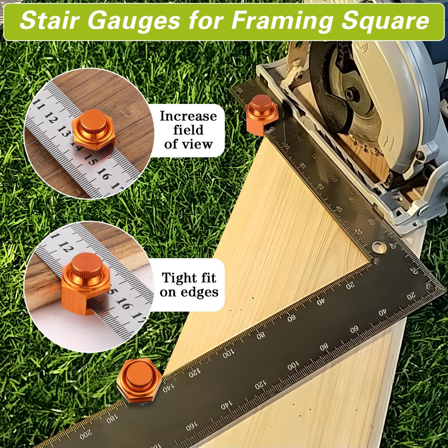 Ceoighe 4 Pack Stair/Square Gauge Set for Framing Square, Stair Stringer Layout Tool for Circular Saw, Carpentry Squares and Rafter Layout, Aluminum Alloy Stair Gauge Tool (Orange)