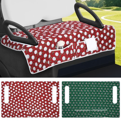 Datanly 2 Pack Golf Cart Seat Covers Funny Seat Towel Blanket with 2 Large Front Pockets & Non Slip Backing Universal Fit for 2 Person Golf Cart 52" x 30" (Christmas)