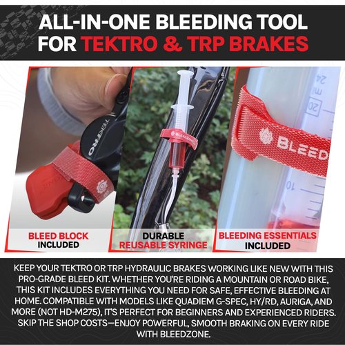 BleedZone Tektro Hydraulic Brake Bleeding Kit with 120ml Mineral Oil, 5.5mm Olive Insert, Tektro Funnel Adapter, Mountain Bike Brake Bleed Kit for Hydraulic Brakes, Bleeding Tool Set for TRP Brakes