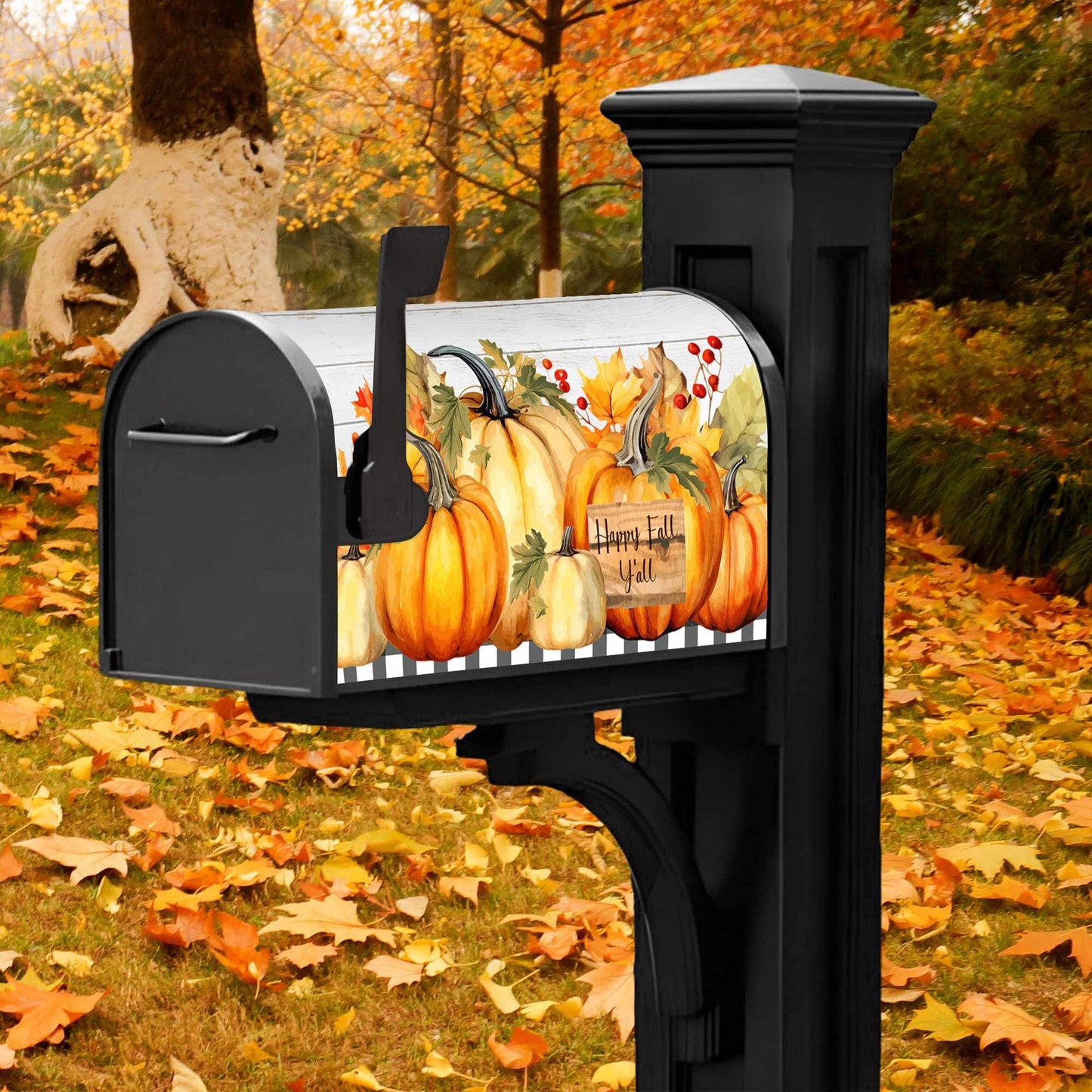 Happy Fall Y'all Pumpkin Maple Leaf Magnetic Mailbox Cover Standard Size 18" x 21" - Thanksgiving Harvest Autumn Letter Box Covers Decor for Outdoor Home Garden
