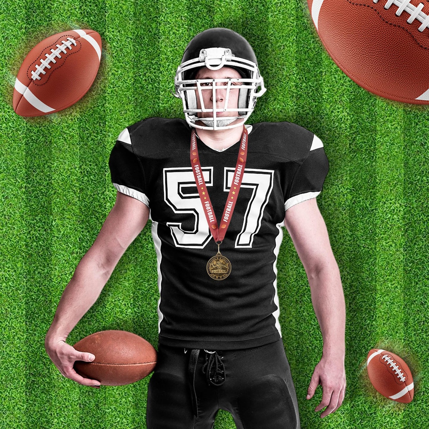 Liliaafar 36 Pack 12/36 Pack Gold Medals 2" Football Soccer Baseball Golf Basketball Metal Medals Bulk Metal Award Trophies for Adults Team Sports Event Prizes Gifts (Football)