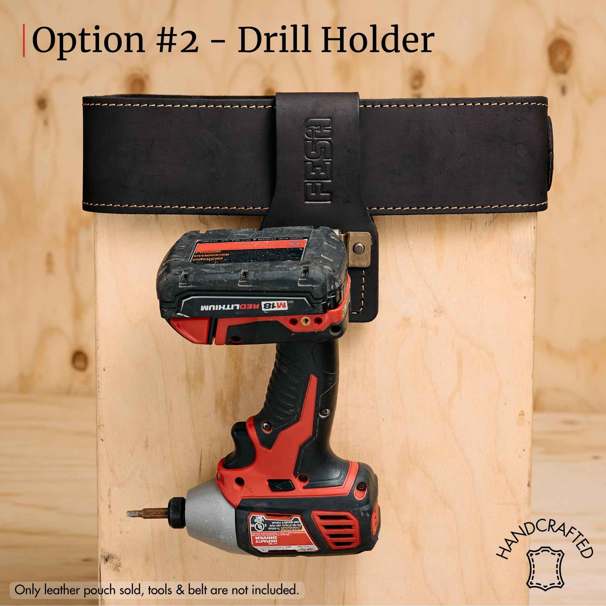 FESA Leather Tape Measure Holder - Top Grain Leather Measuring Tape Holder or Drill Holder for Tool Belt with Steel Clip & Reinforced Heavy Duty Rivets - Fits Belts up to 3" - Handcrafted (Brown)