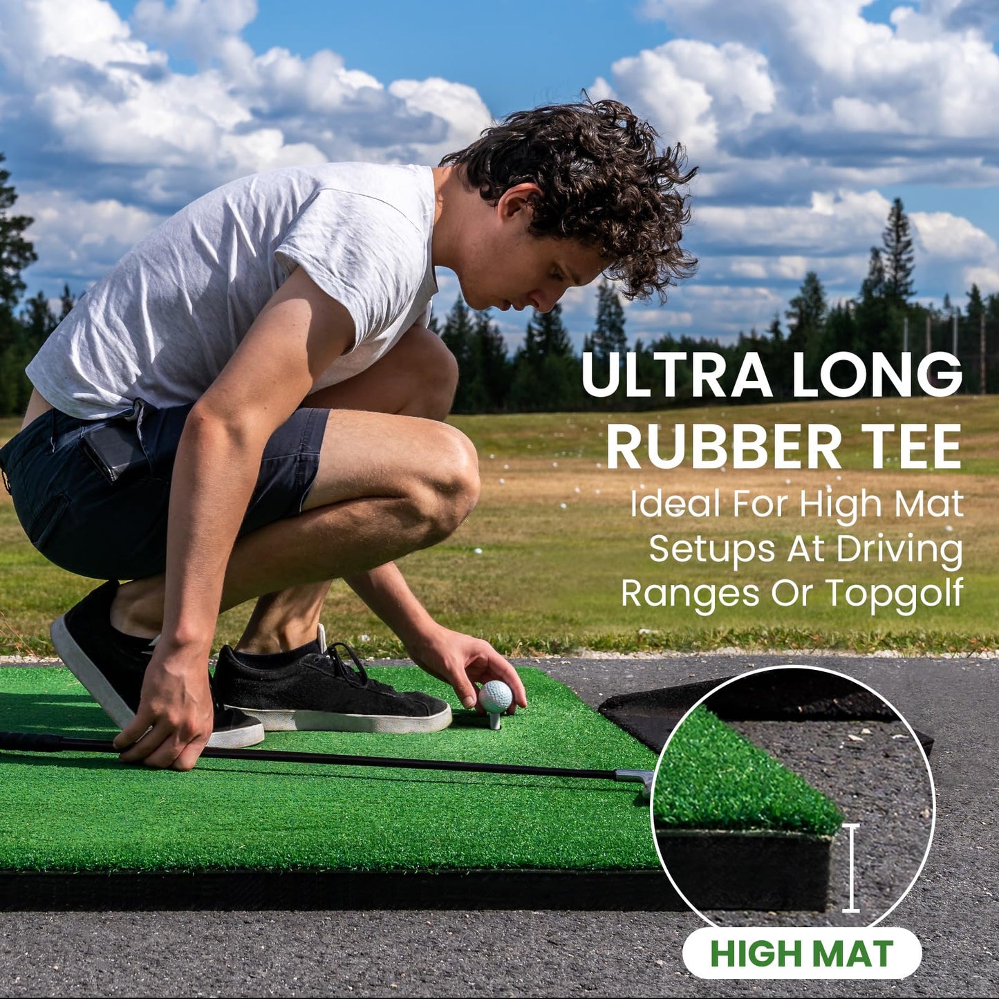 Premium Ultra Long Rubber Golf Tees 3.75'' Value 4/6 Pack, Adjustable Length & Durable Stable Golf Tees for Mat Turf Driving Range Practice Indoor Outdoor Use (6 Pack in White)