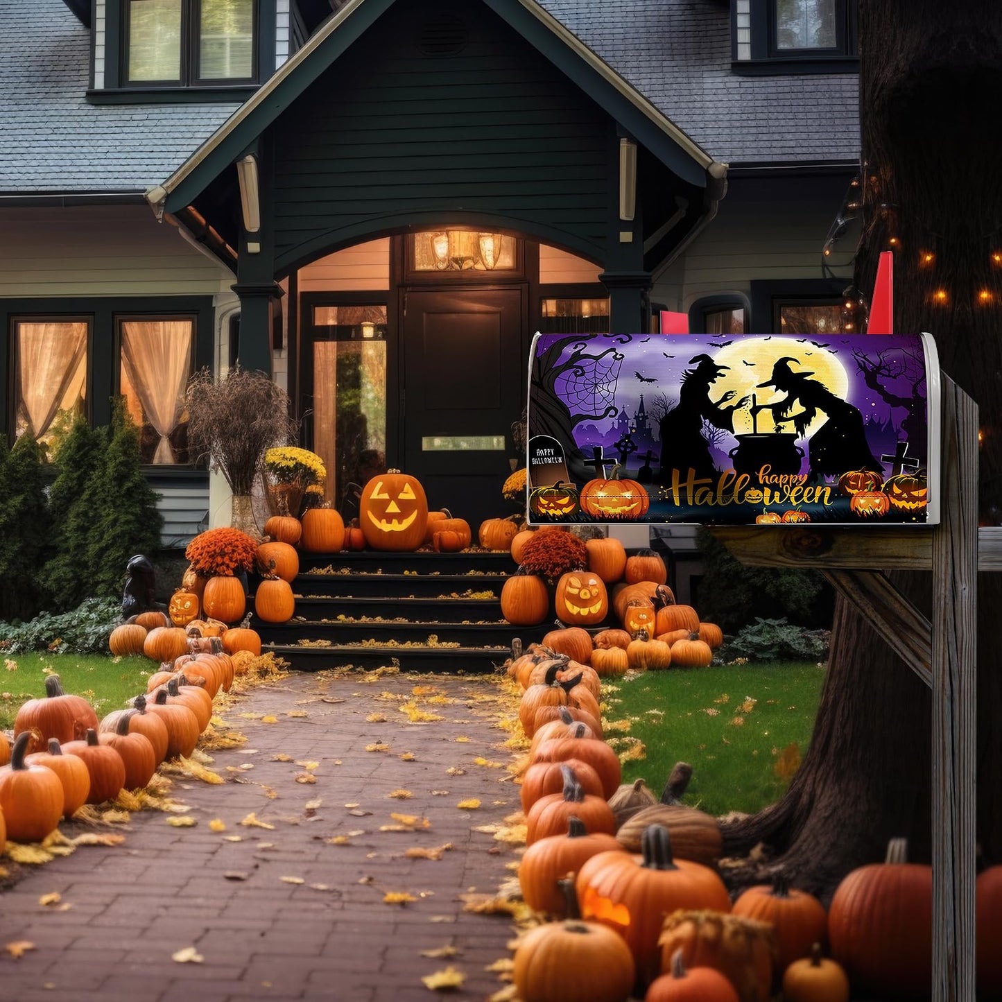 Teenyyou Halloween Mailbox Covers Magnetic Standard Size 21"x18" Fall Pumpkins Mailbox Cover Wraps Witch Ghost Black Cat Letter Post Box Cover for All Saint's Day Decor(Witch)