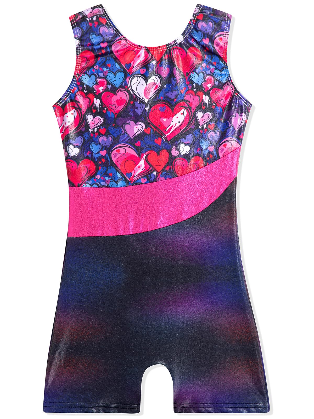 Gymnastics Leotards for Girls Toddler Ballet Dance Tumbling Outfits 7 8 Kids Sleeveless Gymnastic Biketard with Shorts Sparkly Dancewear Unitards Clothes Bodysuit (Hotpink Hearts, 7-8 Years)