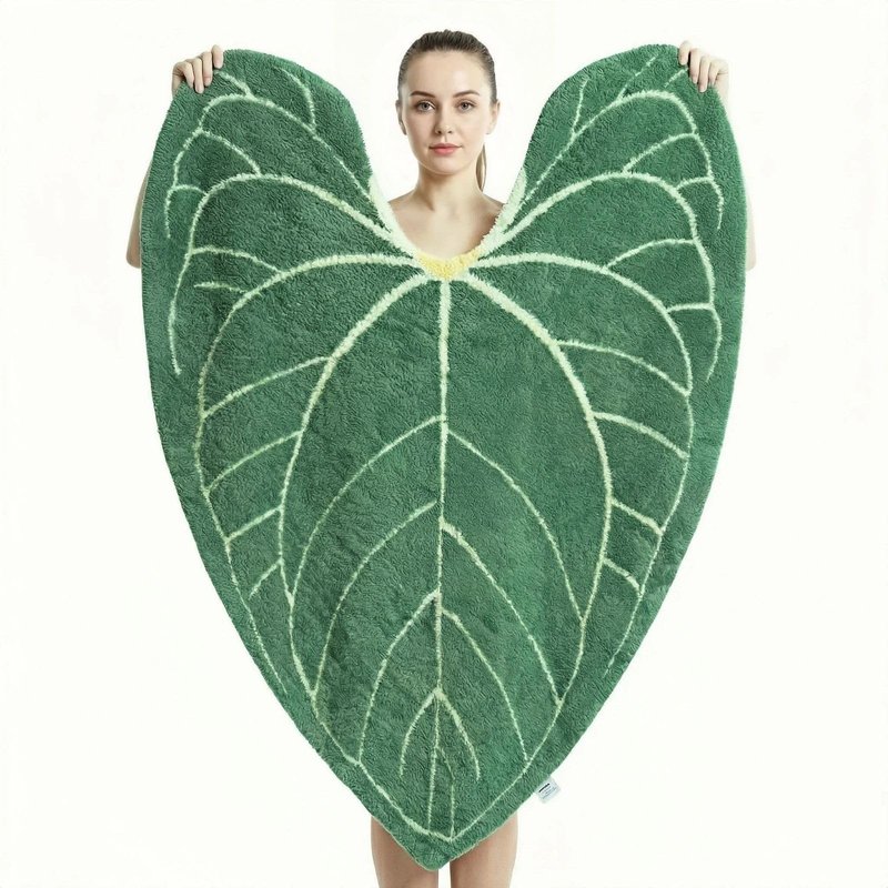 ZZTLHDS Leaf Shaped Half-Pile Blanket, Rogation 2-in-1 Ultra-Soft Half-Pile Wipe Bath Towel & Throw Blanket, Multipurpose Leaf Design for Bedroom, Travel, Couch Warm & Stylish(Green)