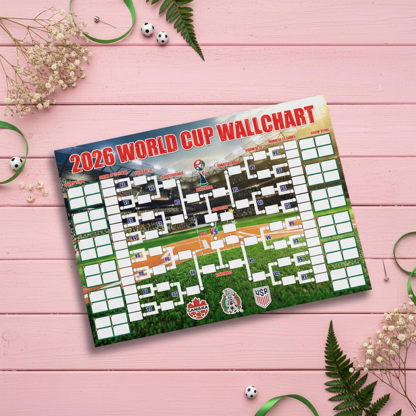 World Cup Schedule Poster&Final Round 48-Team Collection Showcase 2026,2-in-1 Double-Sided Functional Poster Football Merchandise Decorations,Soccer Match Decor Wall Chart,Soccer Fans Gifts 21x15In