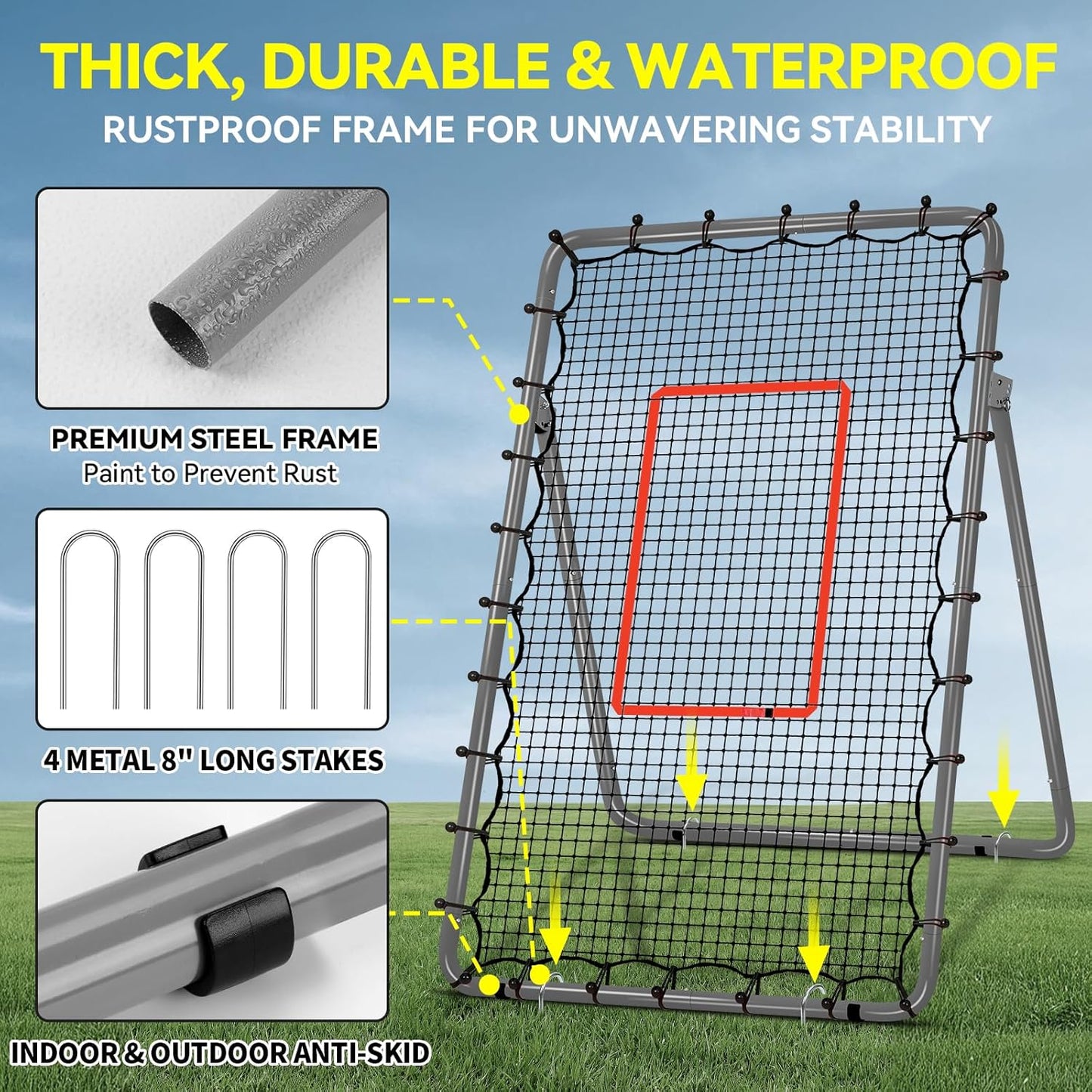 Skiennix Volleyball Rebounder Net - 6-Angle Adjustable 7x4ft High-Stability Training Equipment for Bumping & Spiking