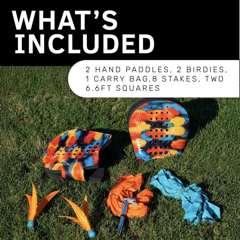 Waboba Battle Bird - Rethink Your Paddle Game – Backyard Set Includes: 2 Wearable Paddles, 2 Small Birdies and a Easy Court to Set-up with Stakes - Size 200 x 120 x 228 mm