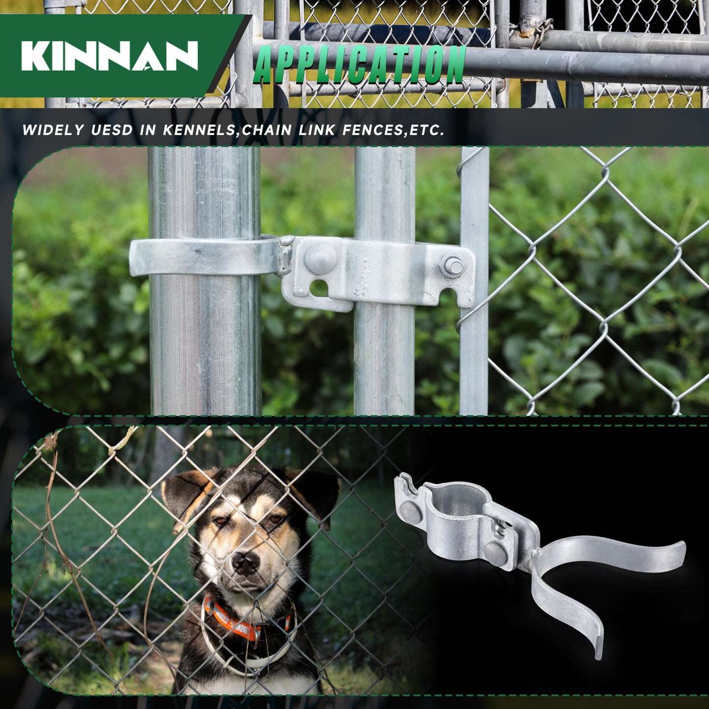 KINNAN 1-3/8" x 1-3/8" Chain Link Fence Gate Latch, Chain Link Parts with Padlock Hole, Galvanized Fence Latch Lock for Fence Gate Frames,Mount to Gate Post
