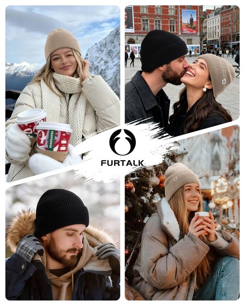 FURTALK Winter Hat for Women Men Fleece Lined Beanie Warm Cuffed Slouchy Skull Cap Light Khaki