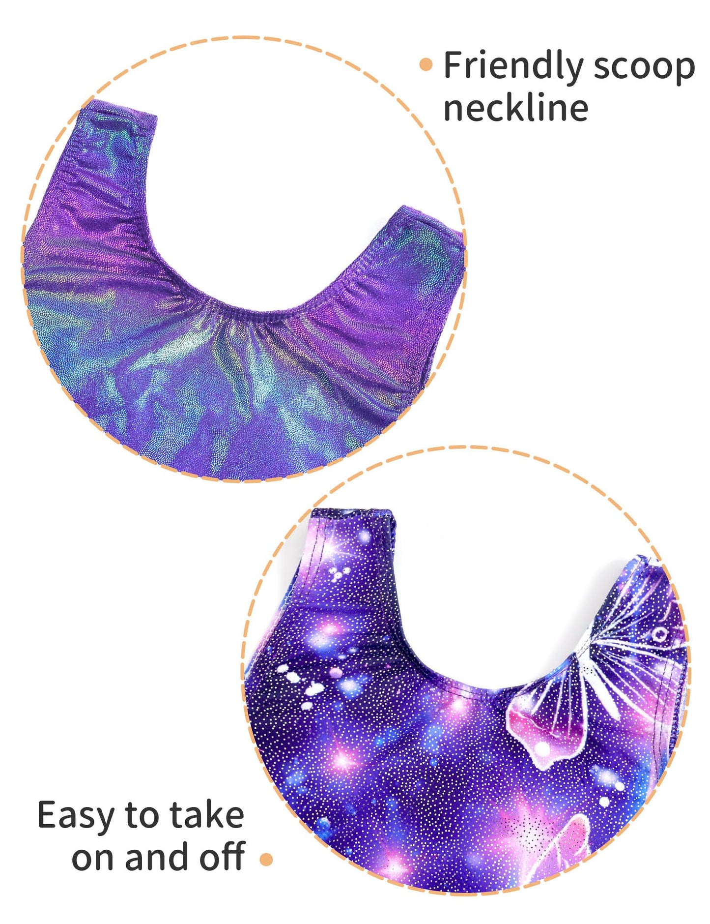 Nokecina Girls Leotards for Gymnastics Size 5-6 Years Old 2 Packs Shiny Purple Butterfly Biketards Pro Gym Outfit