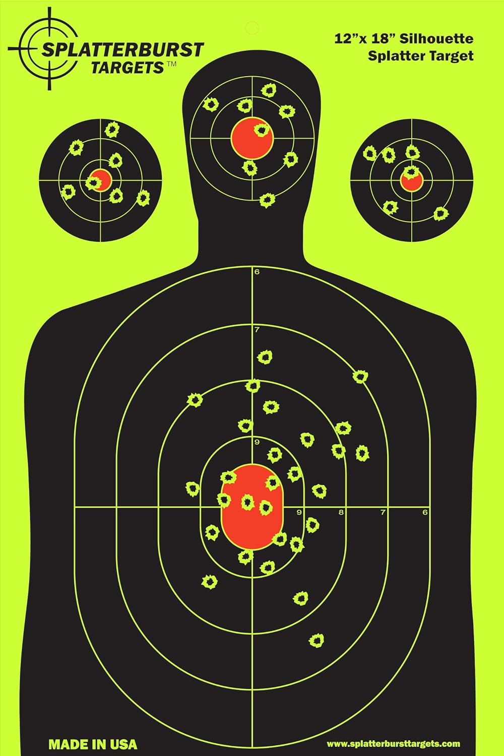 Splatterburst Targets - Silhouette Splatter Target - Bright Fluorescent Yellow - 12 x 18 Inch Made in USA