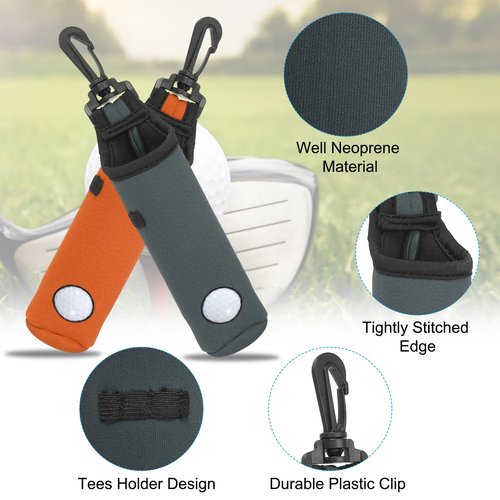 PATIKIL Golf Ball Carry Bag, 2 Pcs Golf Tee Holder Pouch Portable Neoprene Golf Ball Holder with Clip for Men and Women Storage Gifts, Gray