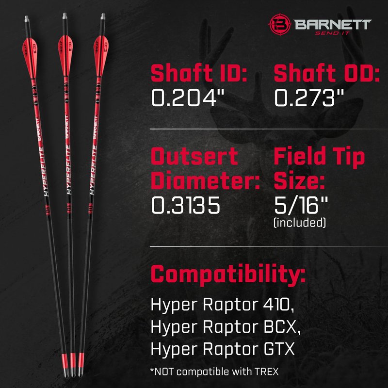 Barnett 20" Hyperflite Crossbow Arrows, Precision Hunting Bolts for Barnett Hyper Series Crossbows, with Red & White Heat Vanes, 5-Pack