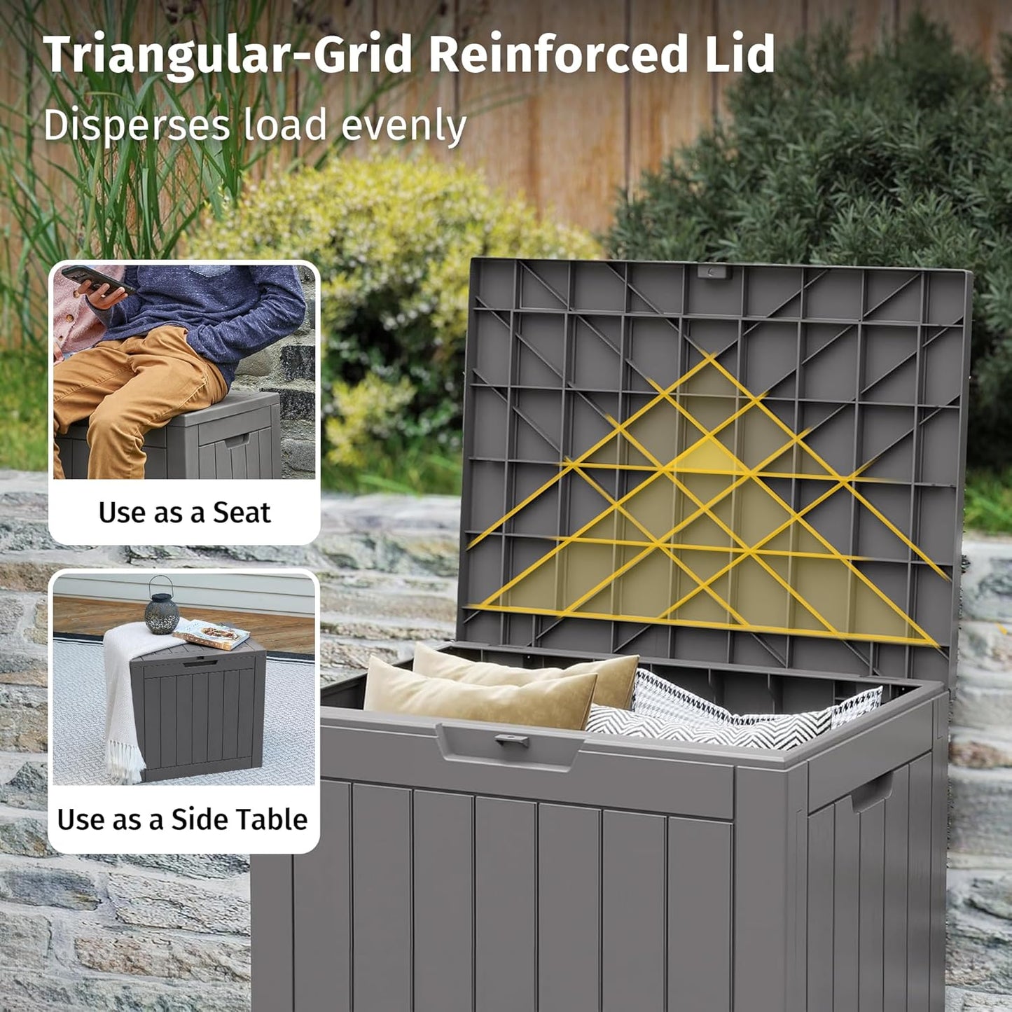 31 Gallon Waterproof Outdoor Storage Box - Lockable Resin Deck Bin for Patio Cushions & Tools - UV Resistant, Black