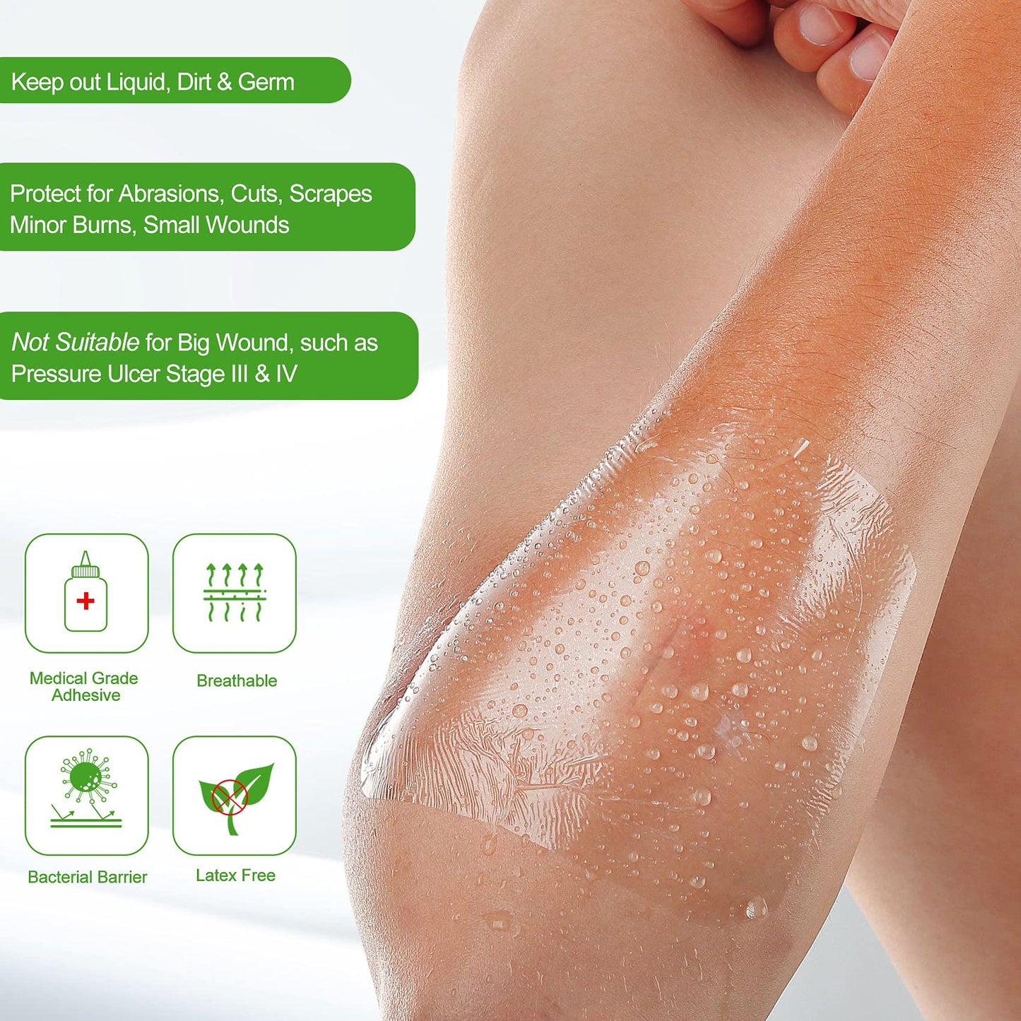 NeuHeils Transparent Film Dressing 2 3/8'' x 2 3/4'', 100 Pack, Waterproof Wound Cover Bandage, Clear IV Catheter Tape, Adhesive Patch, Shower Shield