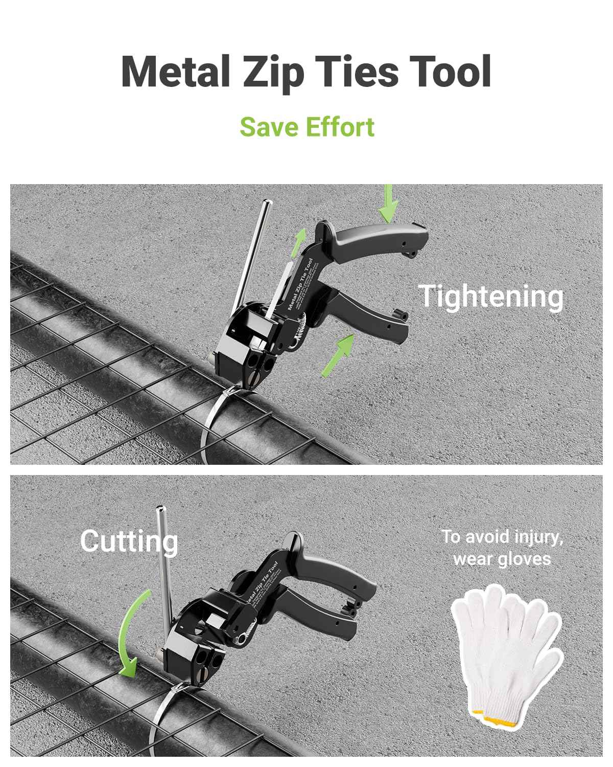 LEENUE Metal Zip Tie Tool, Heavy Duty Zip Tie Cutter, Fasten and Cut Stainless Steel Cable Ties, for Outdoor Chain Link Fence Ties, Exhaust Pipe and Cables, Black