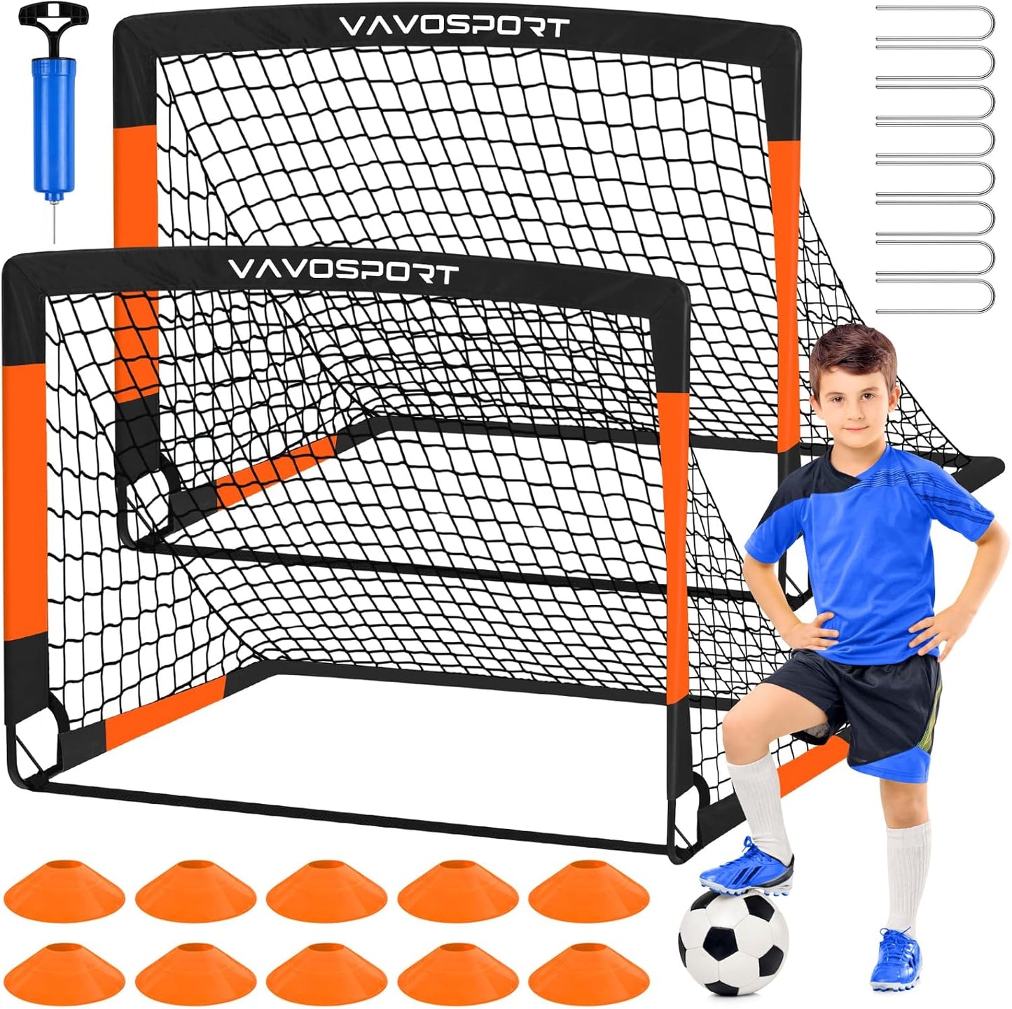 VAVOSPORT Kids Soccer Goals - Portable Mini Soccer Nets Set for Backyard Play | 4x3 & 6x4 ft, Ages 3-14