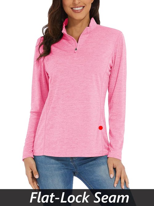 MAGCOMSEN Women's UPF 50+ Sun Shirt - Long Sleeve 1/4 Zip Quick Dry Athletic Top for Hiking & Running