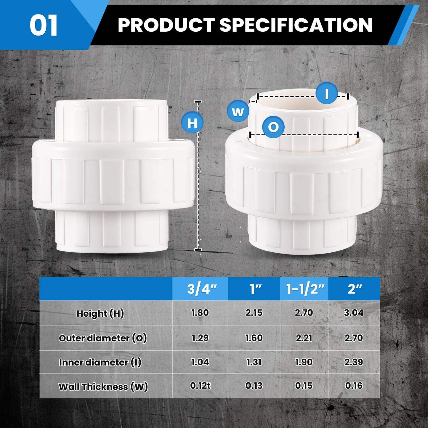 3/4“ Union Coupling Pipe Fitting (Socket x Socket), 4 Pcs Schedule 40 Heavy Duty Union Coupling Pipe Fitting for DIY PVC Creations.