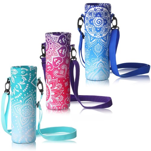 CHENGU 3 Pack 25 oz Neoprene Water Bottle Carrier Bag with Adjustable Shoulder Strap Water Bottle Holders for Adults Sports Gym Hiking Camping Walking(Mandala Style)