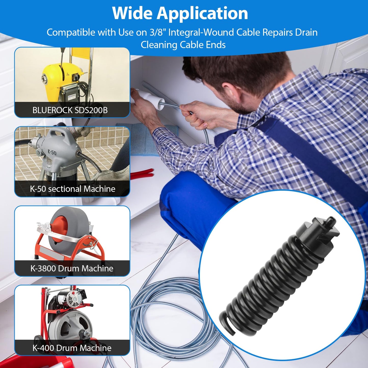 GGTE Upgraded 91037 Cable Repair Coupling for RIDGID Drain Cleaner, 3/8-Inch IW Cable Repair End Parts