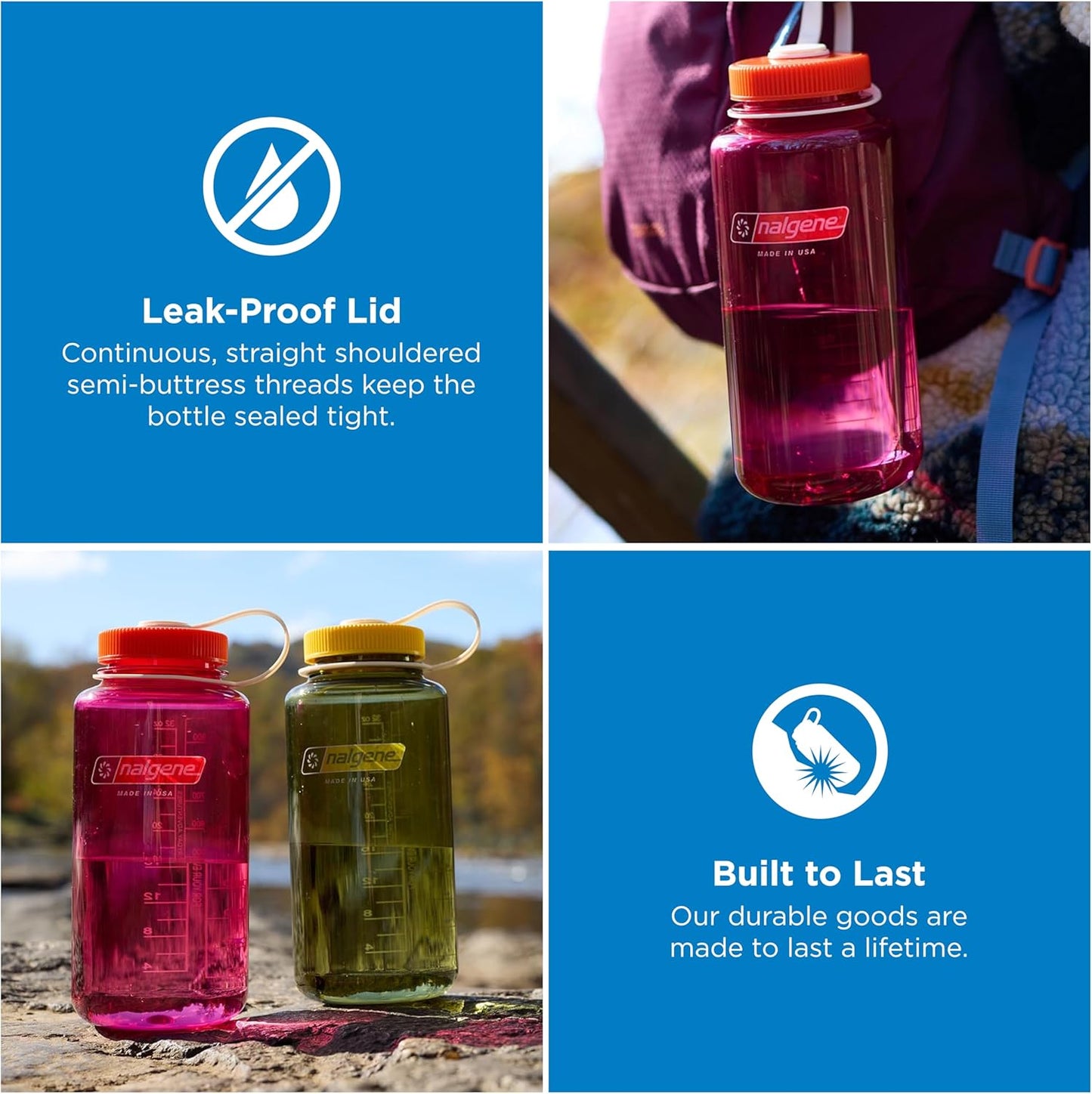 Nalgene 32 oz Wide Mouth Water Bottle - BPA-Free, Durable & Leak-Proof Design for Hiking, Gym & Travel