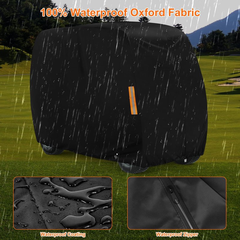 ZOTUEN Golf Cart Covers 4 Passenger, 420D Heavy Duty Golf Cart Rain Cover with Waterproof Zipper and Reflective Strips, Universal Fits for 2+2/4 Seat Yamaha EZGO Honda Club Car