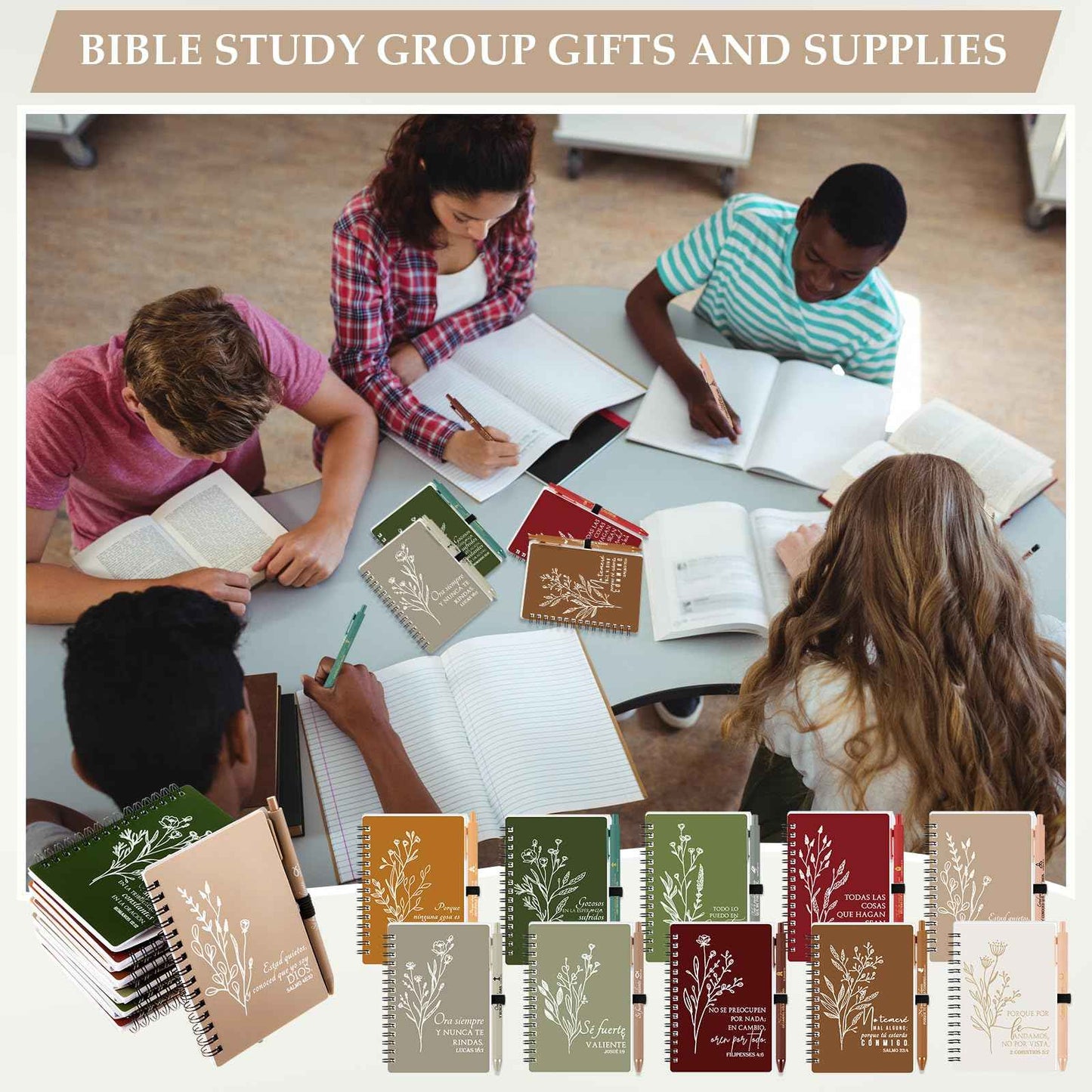 Kosiz 30 Sets Spanish Christian Gifts Christmas Bible Verse Pocket Spiral Notebooks Inspirational Small Journal and Pens for Fall Thanksgiving(Christmas Colors,Boho Flower)