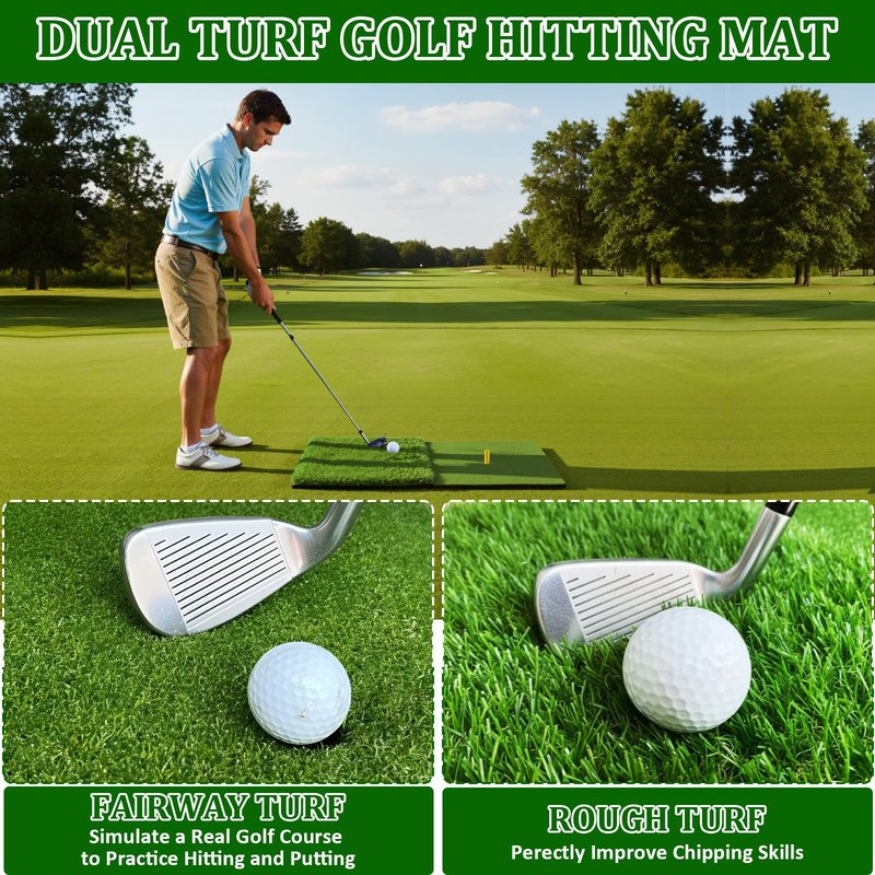Golf Hitting Mat,Golf Mat for Practice Indoor/Outdoor, High-Elasticity Artificial Turf Mat, Portable Golf Swing Training Mat for Garage Simulator Chipping Driving Training(16"*23"-10MM)