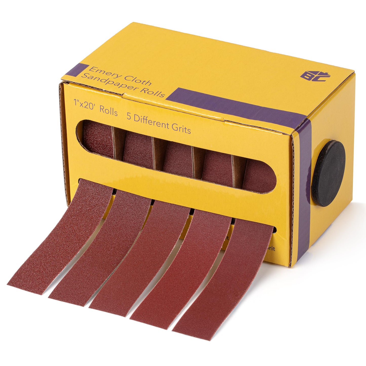 Bates- Emery Cloth Roll, 1" x 20 FT, 5 Pack, 150/240/320/400/600 Grit, Abrasive Sandpaper Roll of Sandpaper Set with Dispenser, Emery Cloth for Metal, Wood, Polishing