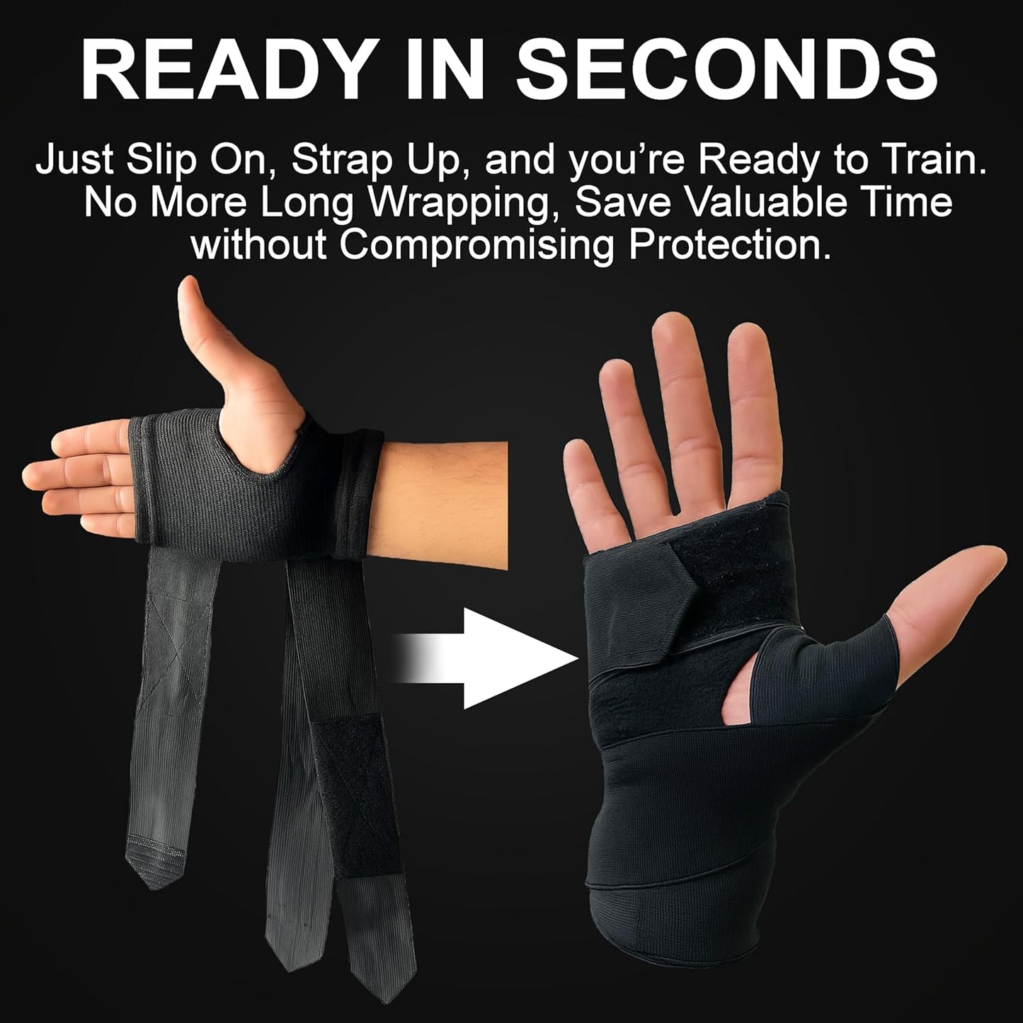 Quickrap Boxing Hand Wrap Gloves - Elastic Thumb Loop Protection for Knuckle, Wrist & Thumb Support | Training Gear for MMA, Muay Thai & Kickboxing