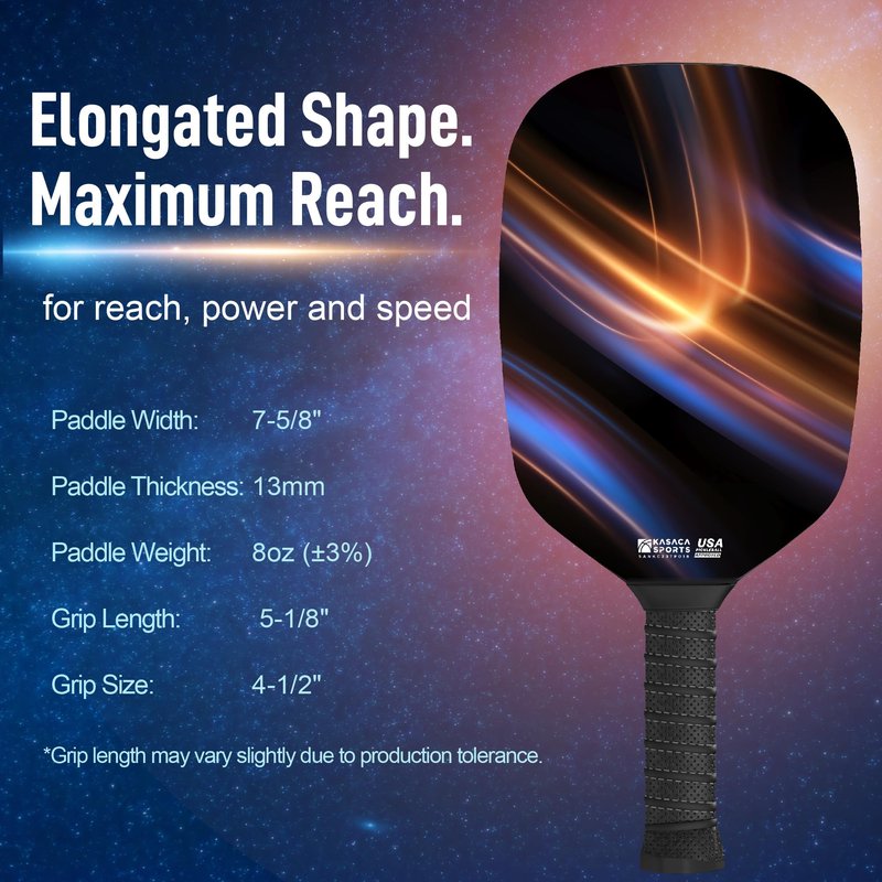 Kasaca Sport Cosmic Ray Edgeless Graphite T700 Multilayer Carbon Fiber Pickleball Paddles, Longer Handle Comfort Grip, Large Sweet Spots, USAPA Approved, for Intermediate & Advanced Players