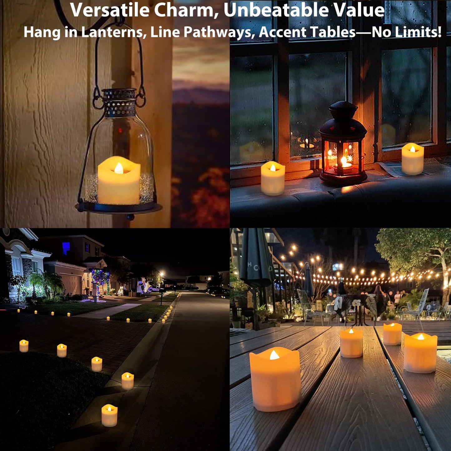 Solar Candles Outdoor Waterproof, 4pcs Rechargeable Dusk to Dawn Little Votive Candles, Flameless Flickering Solar Tea Lights for Patio Yard Deck Pathway Window Outdoor Lantern Decor(Warm Amber)