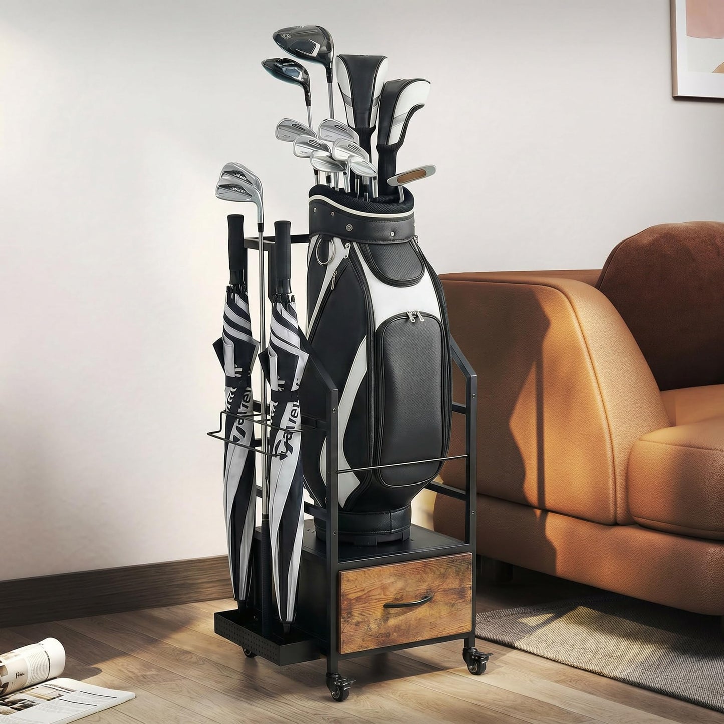 VonDream Golf Bag Organizer Rack with Wheels, Single Bag Storage for Garage