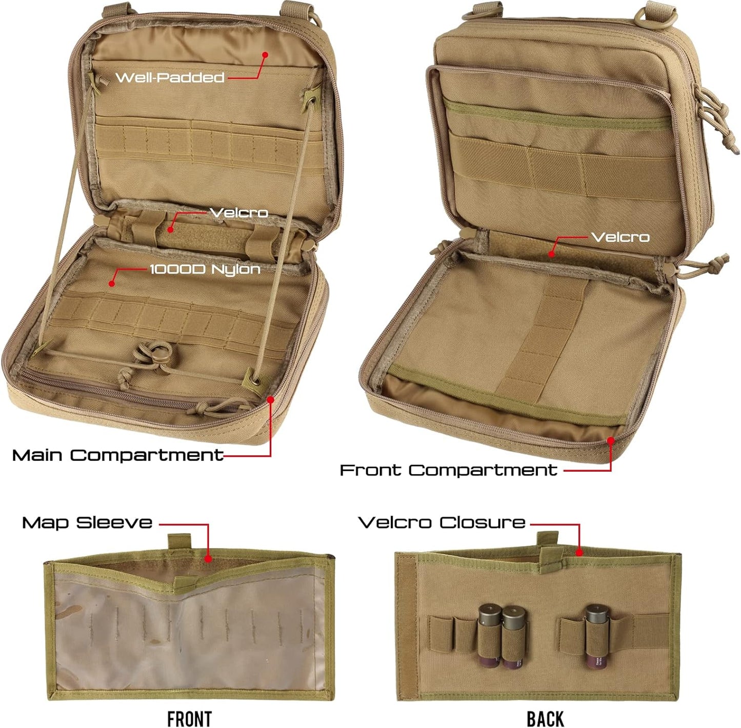 WYNEX Tactical Large Admin Pouch - Double Layer Molle EDC Utility Pouch with Map Sleeve & Flag Patch