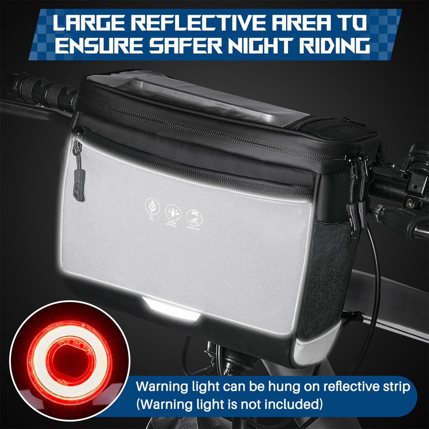 WOTOW Bike Front Handlebar Bag - Large Reflective Bicycle Handlebar Basket Bags Waterproof Storage Pannier for Bike Touchable Transparent Phone Holder Pouch for Men Women Road MTB Outdoor Cycling 3.5L