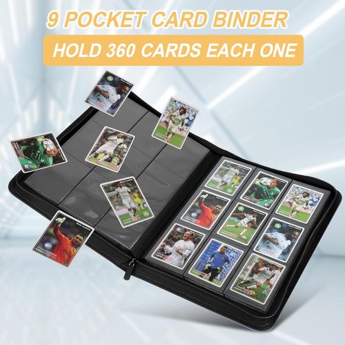 GERMUN Trading Card Binder - Premium 9 Pocket Holder for 360 Cards | Double-Sided Album (Black)