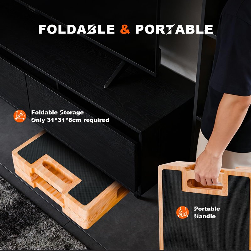 Wooden Fitness Board,180° foldable,resistance band board with honeycomb anti-slip design,natural pine exercise step platform for Band Training, Stretching, and Full-Body Home Gym
