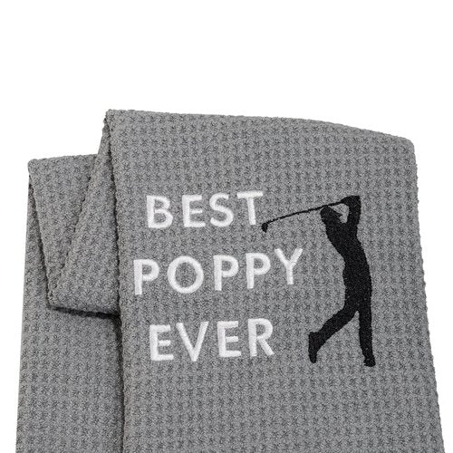 LEVLO Dad Golf Towel Embroidered Golf Towel Gift Golf Father Gift Best Papa/Pops/Grampy/Papaw/Dad/Poppy Ever Golf Towel with Clip (Best Poppy-Grey)