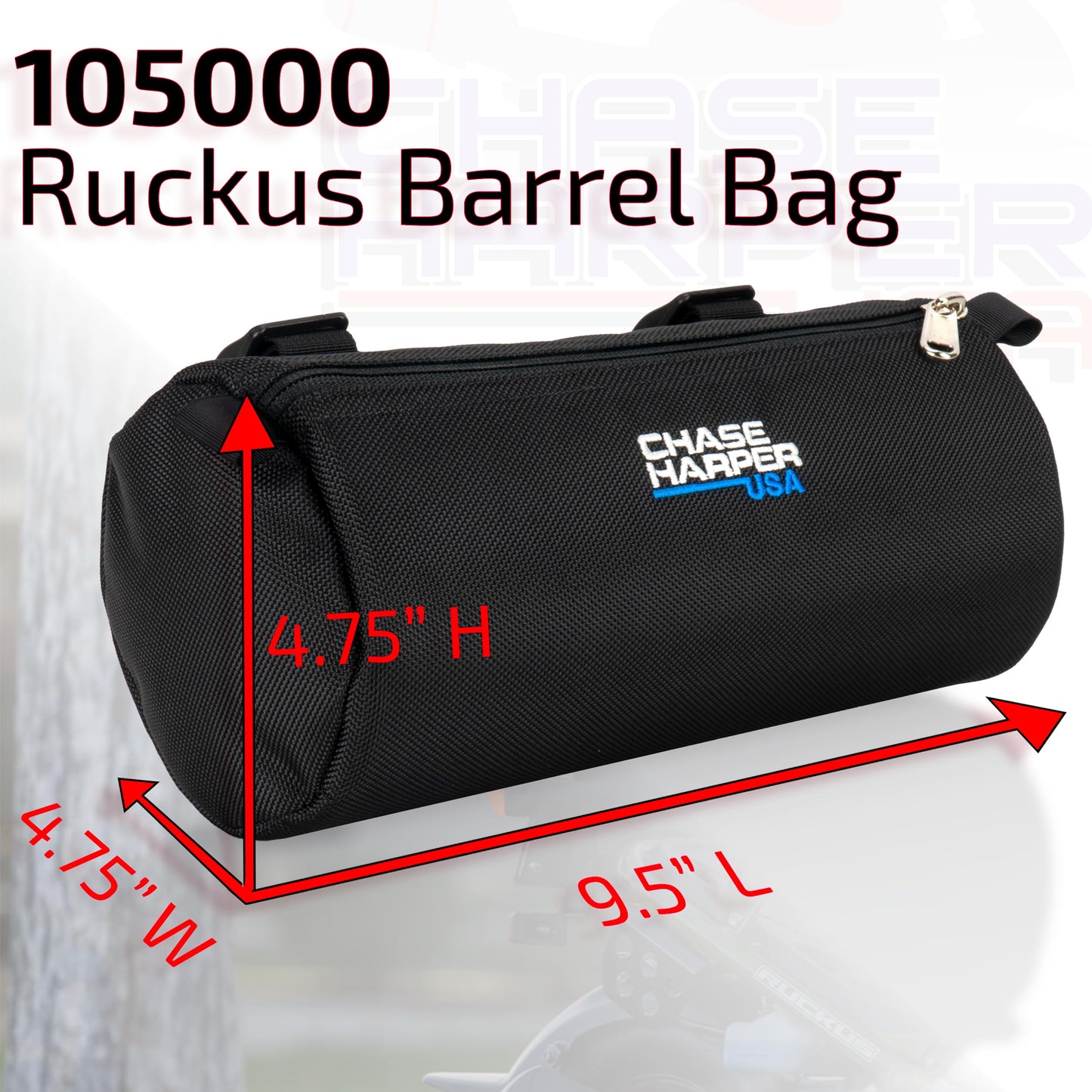 Chase Harper USA Ruckus Barrel Bag - Highly Durable Industrial Grade Ballistic Nylon Exterior with Strong Thermoplastic Insert 105000BLK