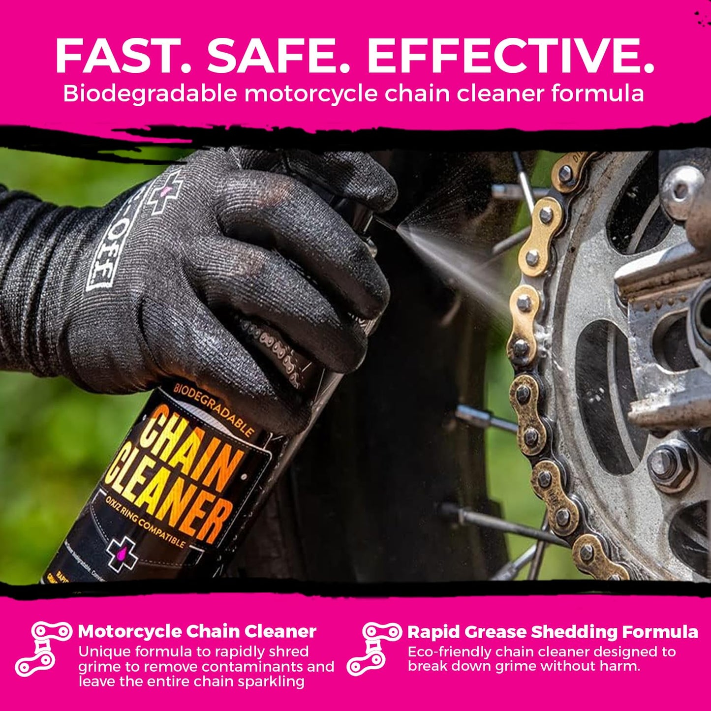 Muc-Off Motorcycle Chain Cleaner 400ml + Motorcycle All-Weather Chain Lube 400ml Bundle | Water-Soluble Cleaner & Premium Synthetic Lube with Ceramic Additives | Long Distance All-Weather Protection