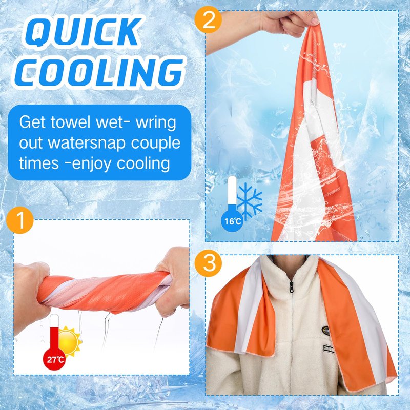 Coume 20 Pieces Cooling Towels Bulk for Neck and Face 40 x 12 Inch Double Layer Microfiber Soft Breathable Chilly Orange Cold Towels for Gym Yoga Camping Running Workout Travel Sports