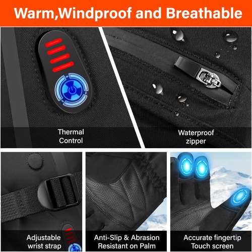 Heated Gloves for Men Women,Photography Gloves with Rechargeable 7.4V 3000mAh Battery,Flip Tech Finger Caps with Magnets,Hand Warmer in Winter Cold Weather for Drone/Fishing/Hunting/Motorcycle - L