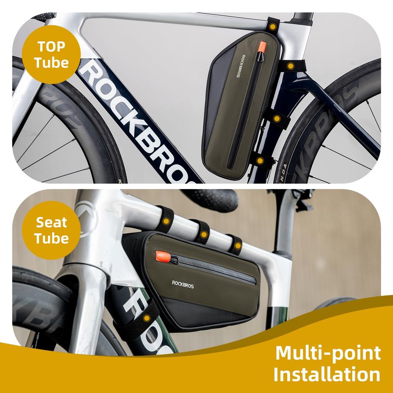 ROCKBROS Bike Frame Bag Bike Handlebar Bag Bike Bag with Large Opening Zippers, Bike Pounch For Mountain Road Bike, Quick Release 1.5L, olive drab, 30120079001-YXUS
